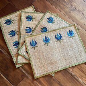 Set of 4 Vintage Hemp Embroidered Placemats
